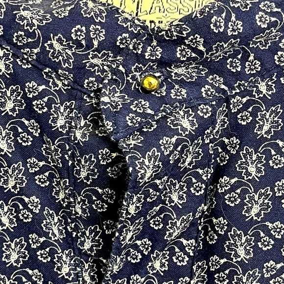 Old West Style Men’s Navy Blue Leaf Pattern Long Sleeve Button Down Shirt - Picture 4 of 5